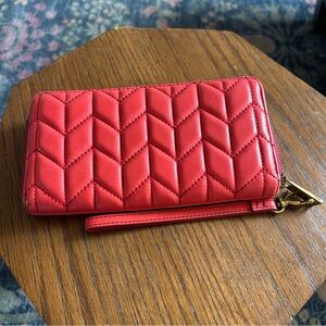 Fossil Red Quilted RFID Logan zip around clutch